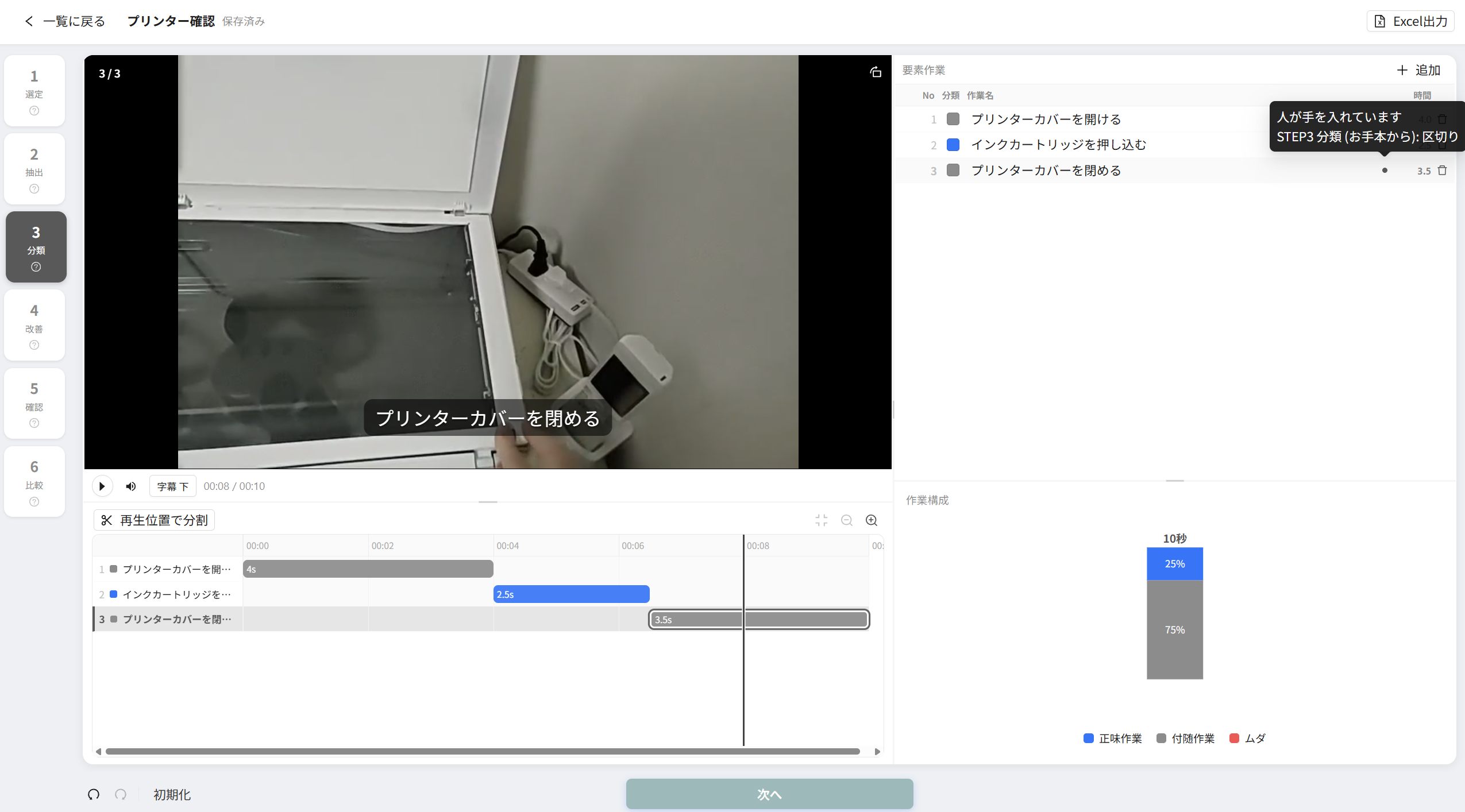 要素一覧の手直しの印