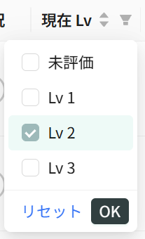 現在 Lv の絞り込み